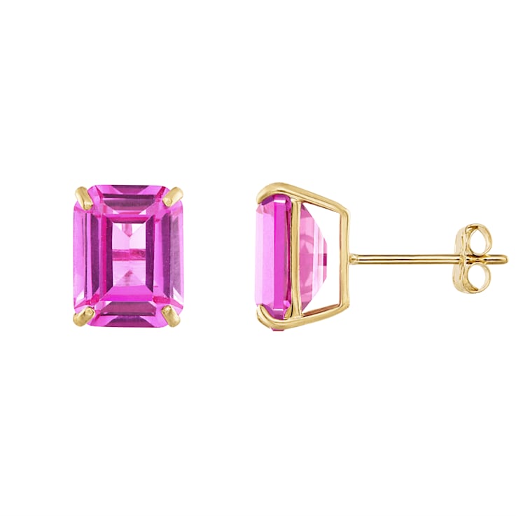 Octagon Lab Created Pink Sapphire 10K Yellow Gold Earrings 4.80ctw