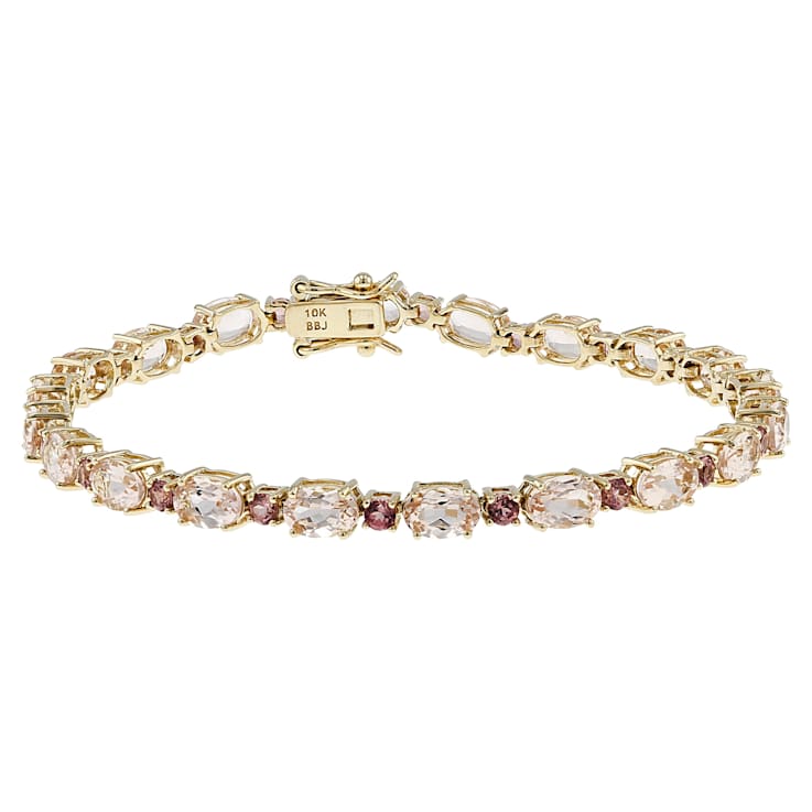 Morganite And Pink Color Shift Garnet Tennis Bracelet In Solid 10K
Yellow Gold 7.80ctw