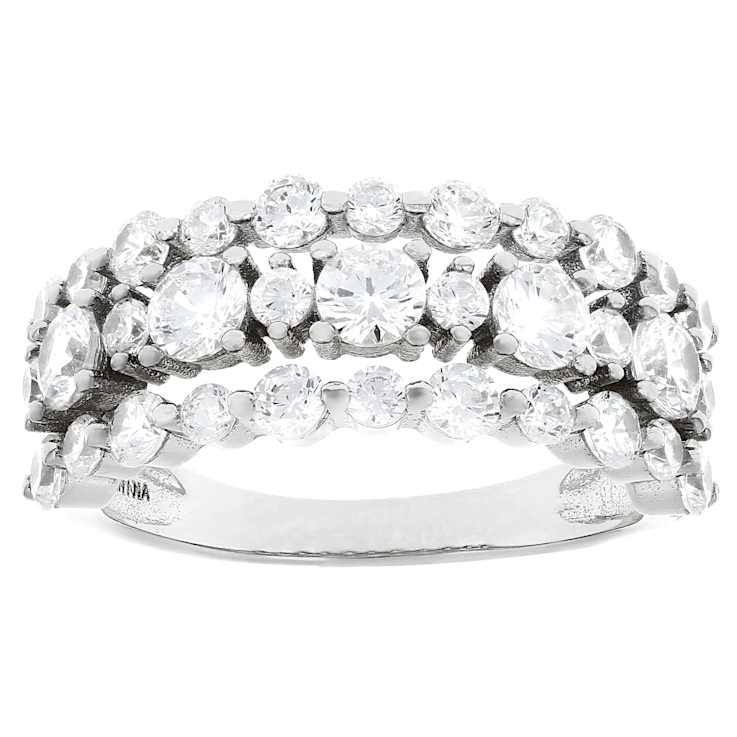 Triple-Row CZ Band Ring In Sterling Silver