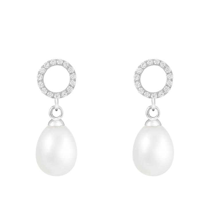 7.5-8mm White Cultured Freshwater Pearl Rhodium Over Sterling Silver Earrings