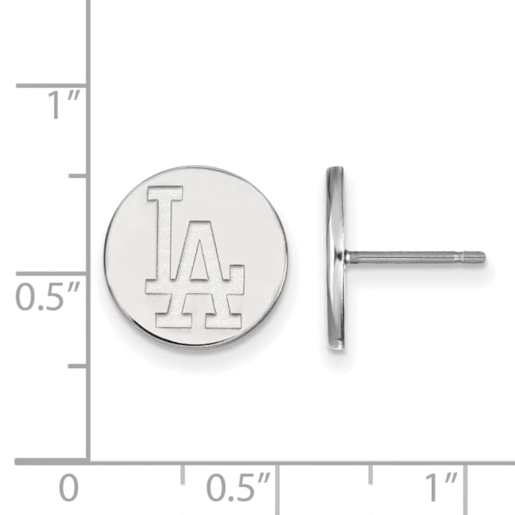 Rhodium Over Sterling Silver MLB LogoArt Los Angeles Dodgers Post Earrings