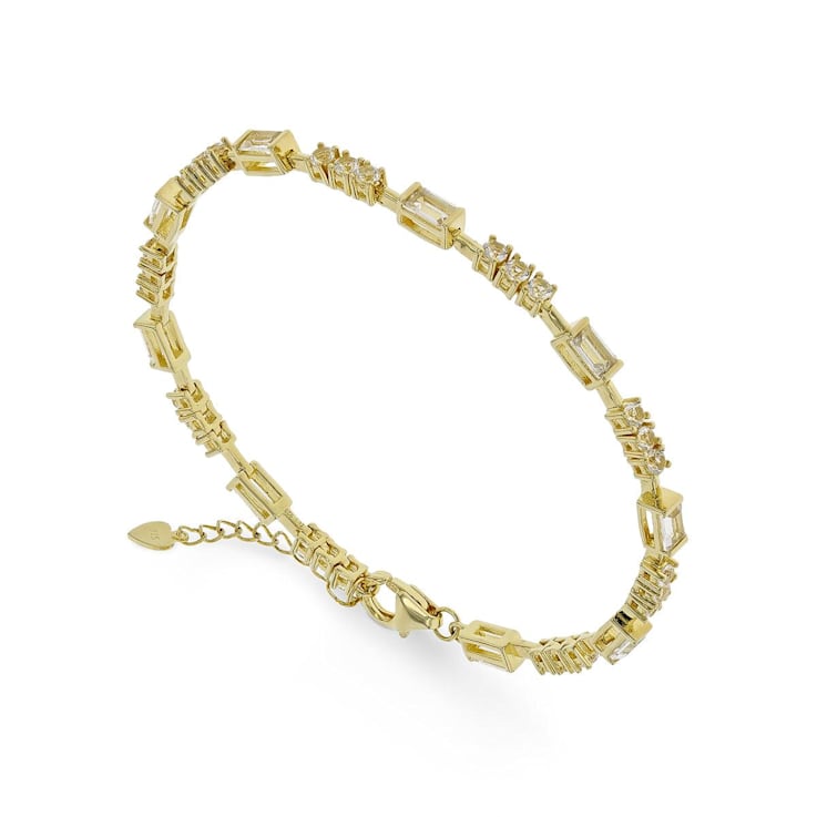 Baguette and Round White Topaz Baguette 14K Yellow Gold Over Sterling
Silver Bracelet