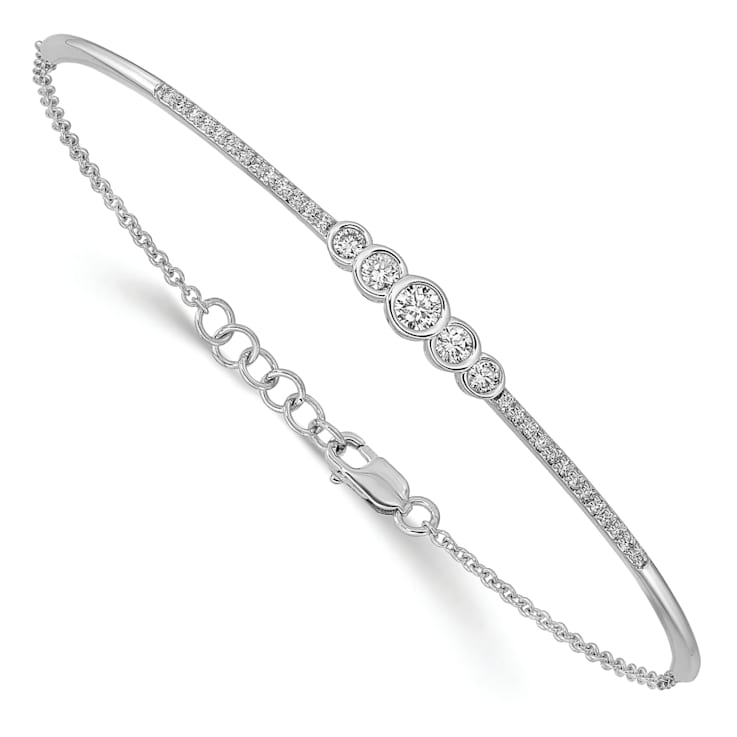 Rhodium Over 14k White Gold Polished Diamond Bezel Set Bar Bracelet