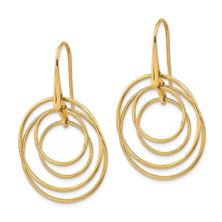 14k Yellow Gold Polished Circles Dangle Earrings