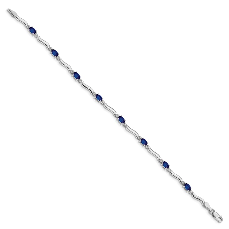 Rhodium Over 14k White Gold Diamond and Sapphire Bracelet