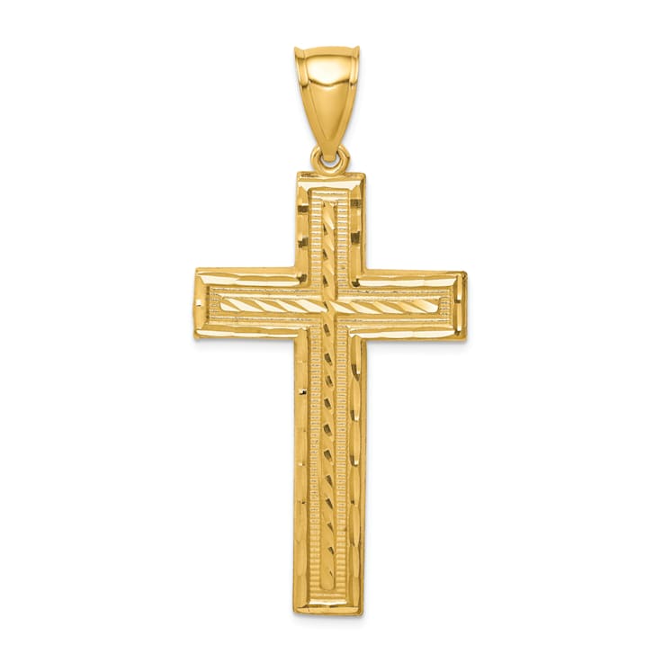 14K Yellow Gold Diamond-cut Cross Pendant