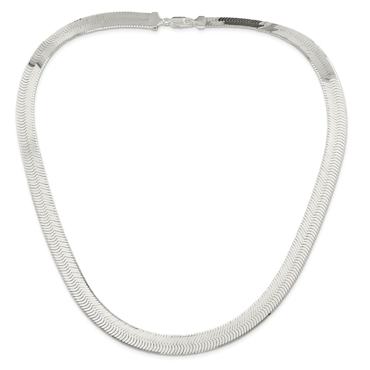 7.0mm Diamond-Cut Herringbone Chain Necklace in Solid Sterling Silver - 18