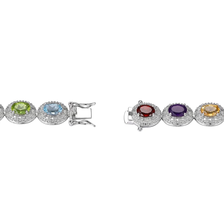 Multi-Color Multi-Gemstone Platinum Over Sterling Silver Bracelet