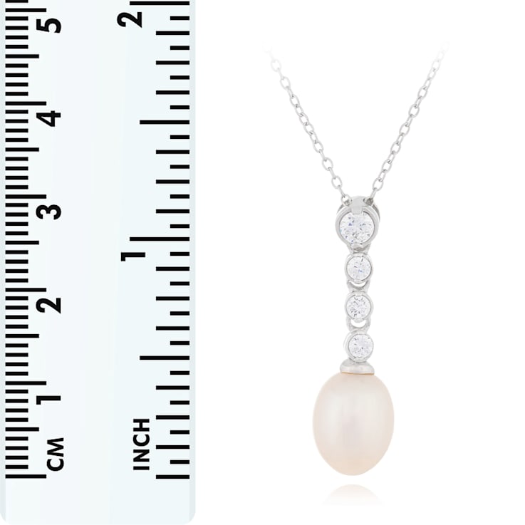 8-9mm White Cultured Freshwater Pearl Sterling Silver Pendant W/Chain