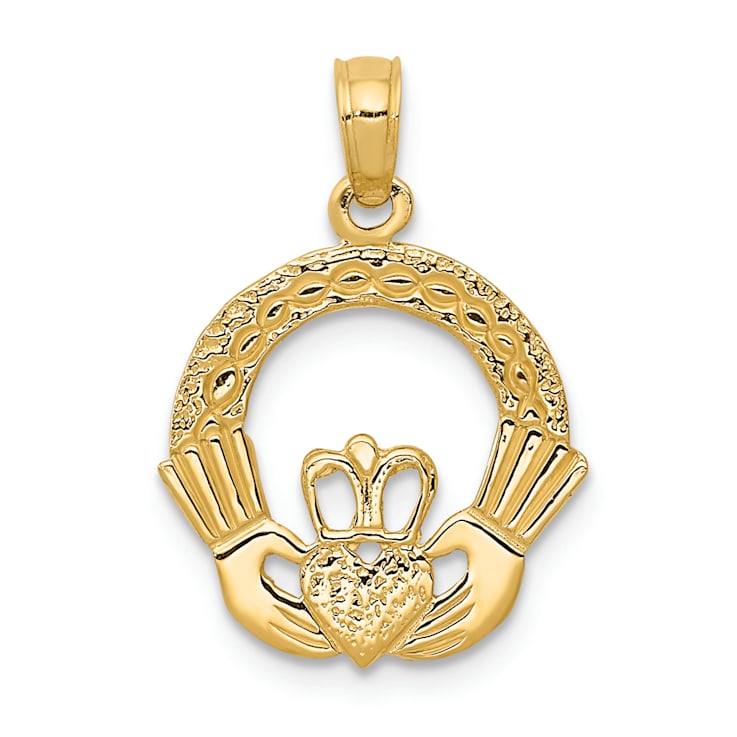 14k Yellow Gold Textured Claddagh pendant