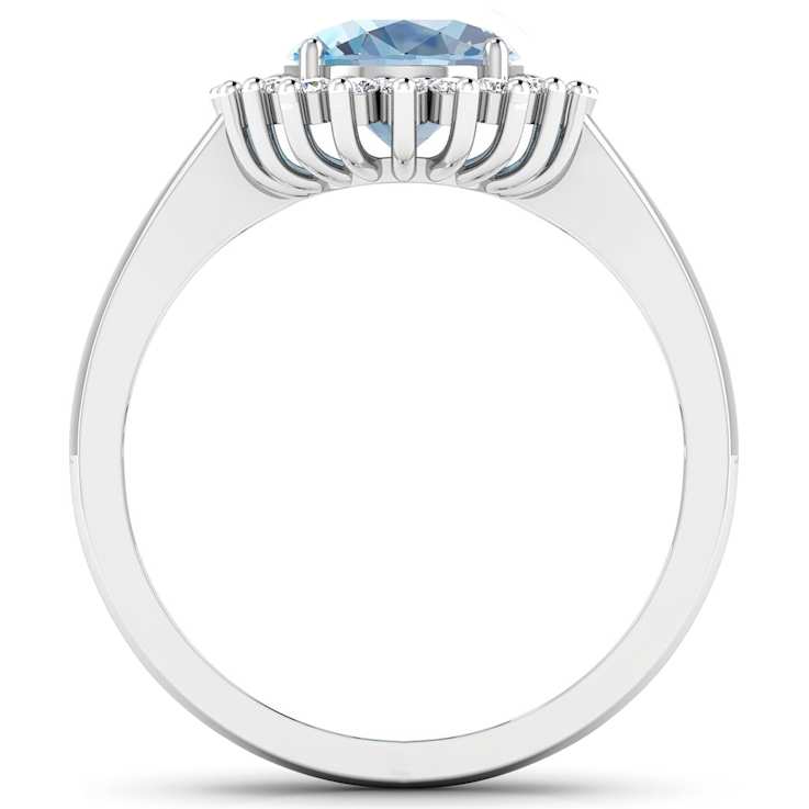 1.15ctw Blue Aquamarine and Diamond 14K White Gold Halo Ring