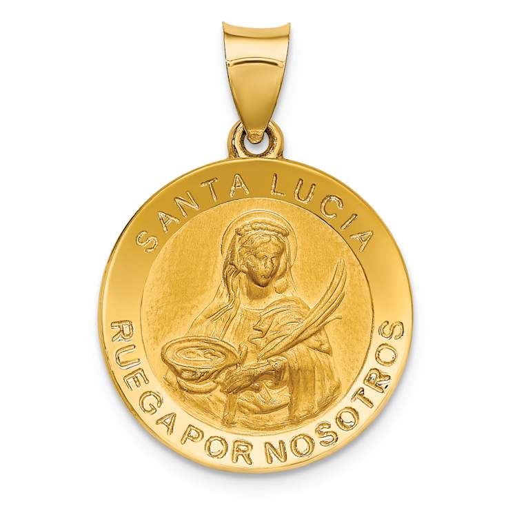 14k Yellow Gold Polished and Satin Spanish Saint Lucy Medal Pendant