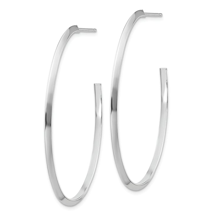 Rhodium Over 14K White Gold 1 3/4" Polished Knife Edge Oval Hoop Earrings