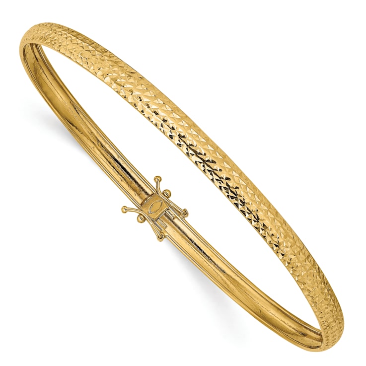 14K Yellow Gold Polished Diamond-cut Flexible Bangle