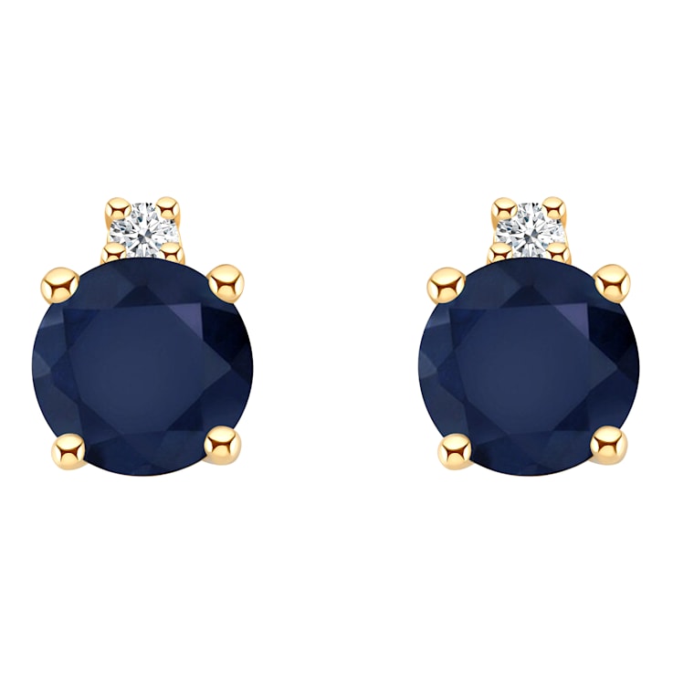 4mm Round Sapphire with Diamond Accents 14k Yellow Gold Stud Earrings