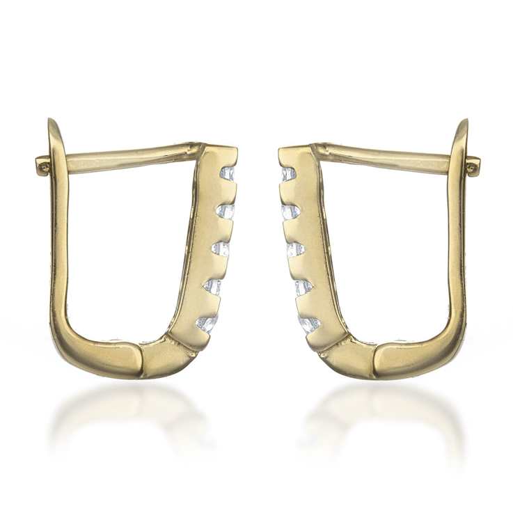 Pave CZ U-Hoop Earrings In 14K Gold Over Brass