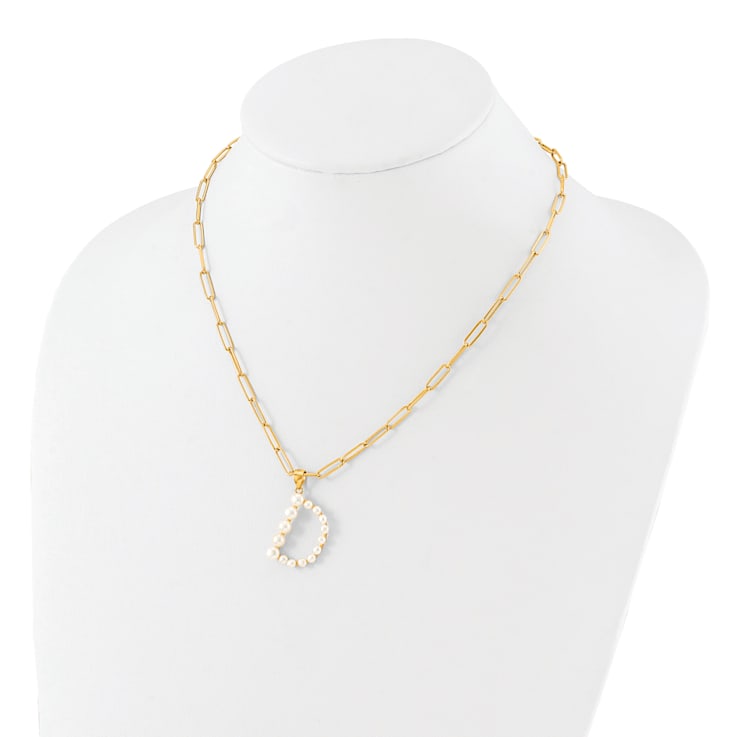 Gold Tone Sterling Silver 3-5.5mm Freshwater Cultured Pearl LETTER D
18-inch Necklace