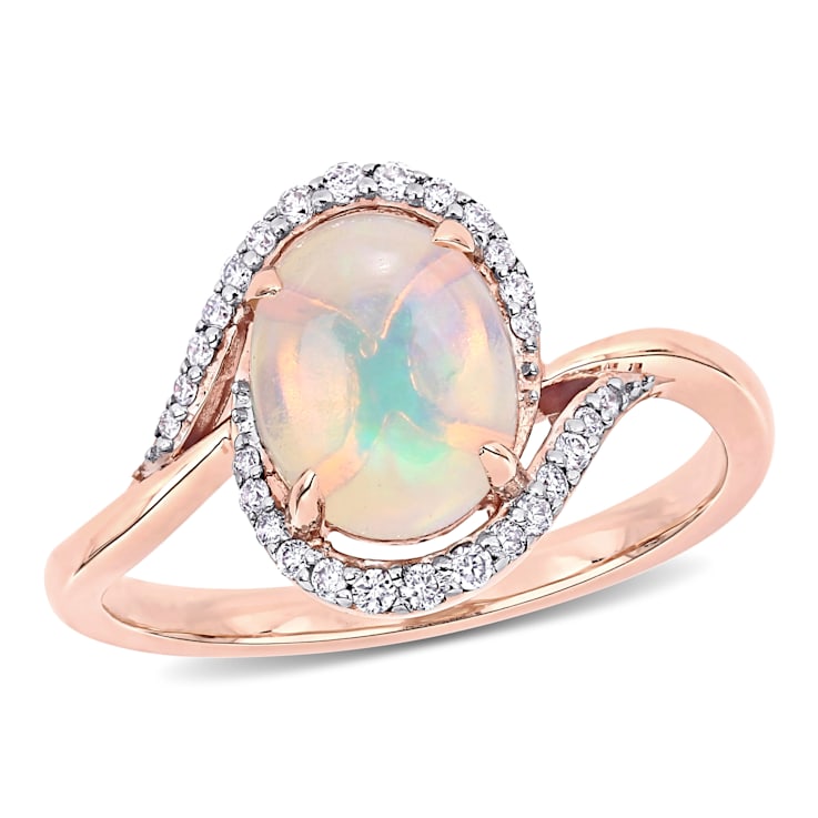 1ct Blue Ethiopian Opal And 0.14ctw Diamond 10k Rose Gold Halo Ring