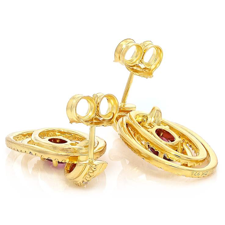 Rhodolite And White Zircon Earrings In 18K Gold Over Sterling Silver 3.50ctw