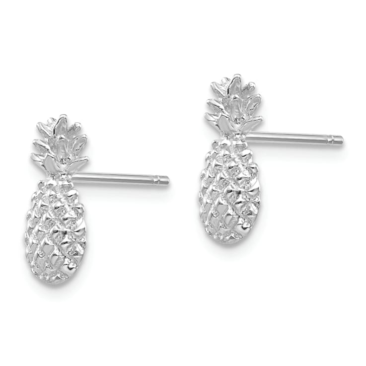 Rhodium Over 14K White Gold Polished and Textured Pineapple Stud Earrings