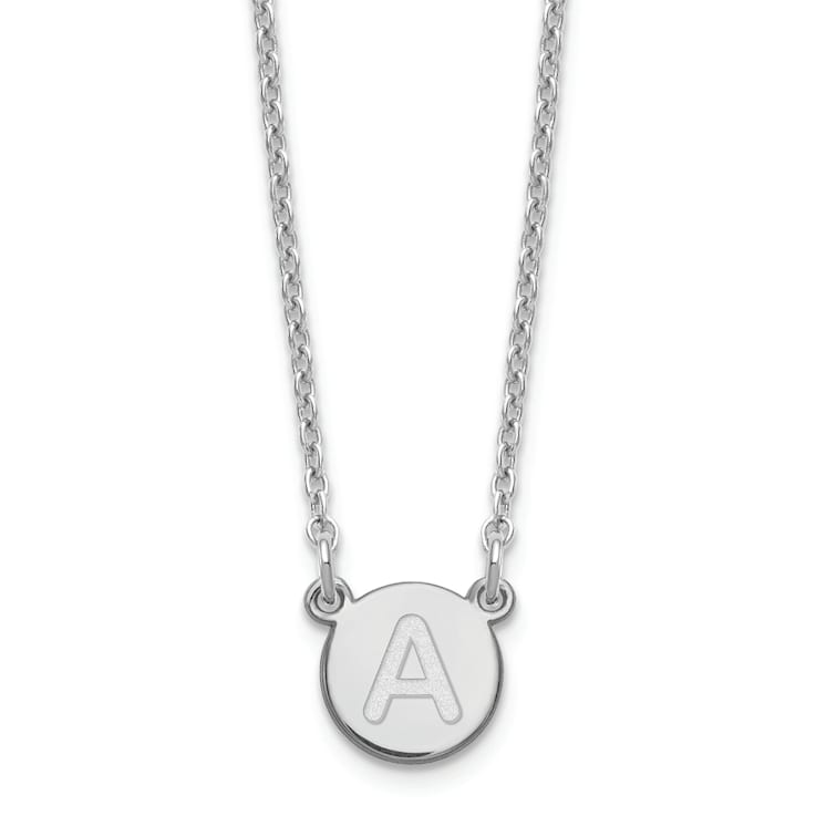 Rhodium Over Sterling Silver Tiny Circle Block Letter A  Initial Necklace