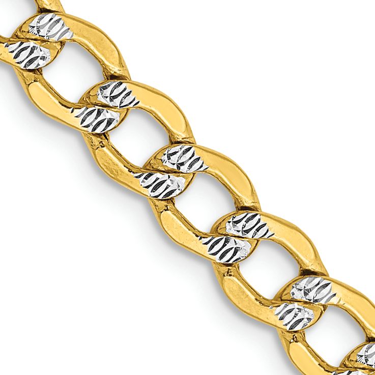 14k Yellow Gold and Rhodium Over 14k Yellow Gold 5.2mm Textured Pavé
Curb 20 Inch Chain