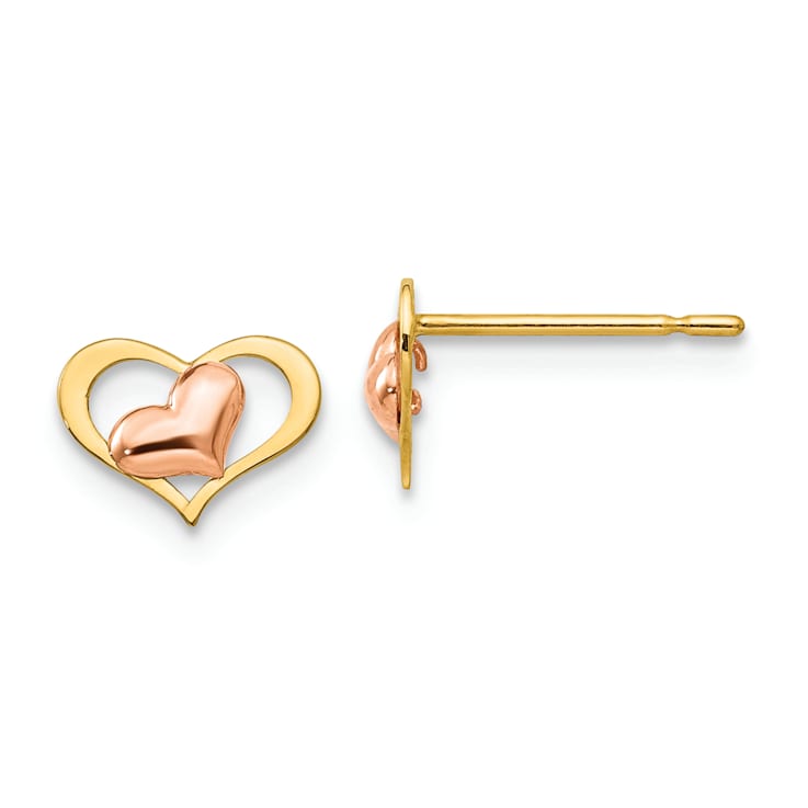 14k Yellow and Rose Gold Children's Heart Stud Earrings
