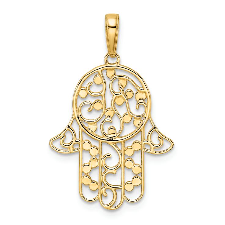14K Two-tone Gold Diamond-Cut Fancy Hamsa Pendant