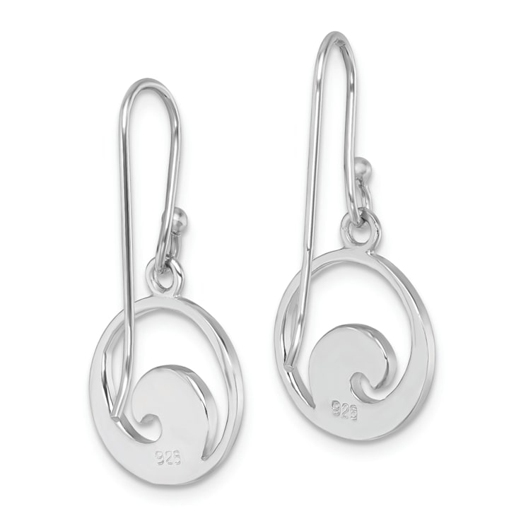 Rhodium Over Sterling Silver Enameled Wave Dangle Earrings