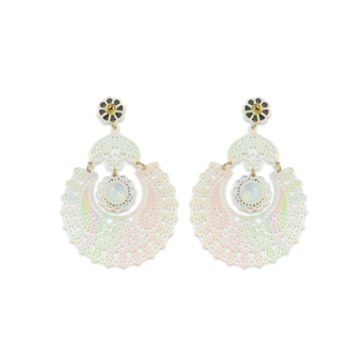 White Iridescent Filigree Drop Floral Earring