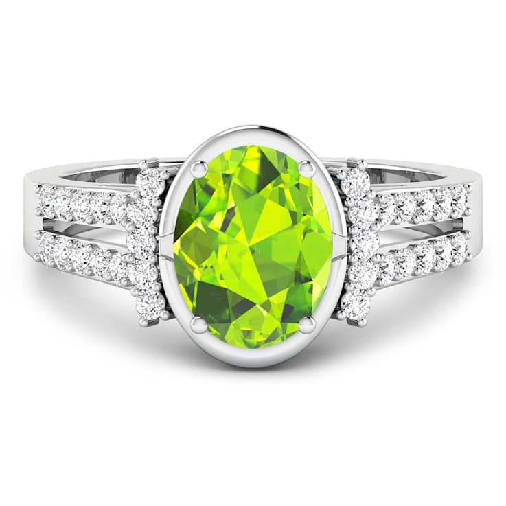 1.9ctw Green Peridot and Diamond 14K White Gold Halo Ring