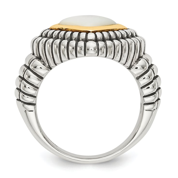 Sterling Silver Antiqued with 14K Accent Mother of Pearl Ring