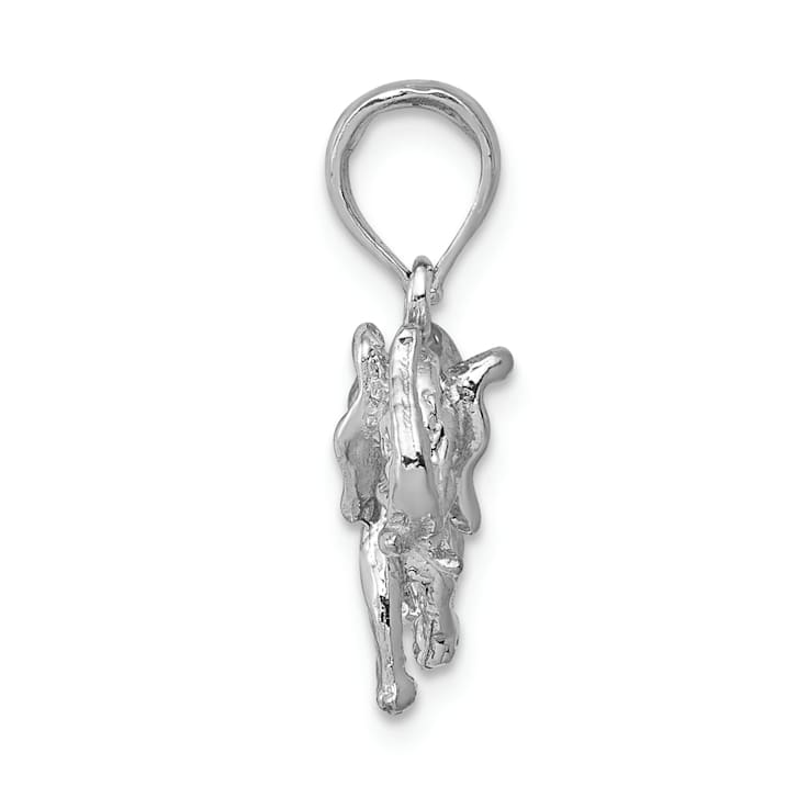 Rhodium Over 14k White Gold 3D Polished Elephant Pendant