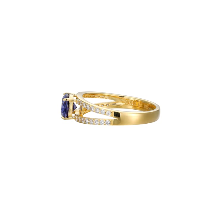 Blue And White Cubic Zirconia 18K Gold Over Sterling Silver Ring 1.72ctw