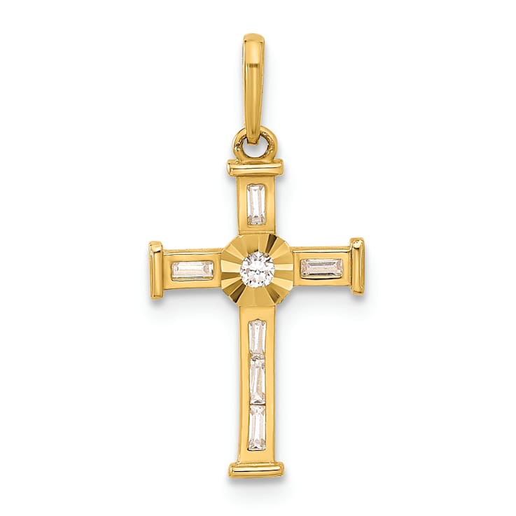10k Yellow Gold Polished Cubic Zirconia Cross Charm