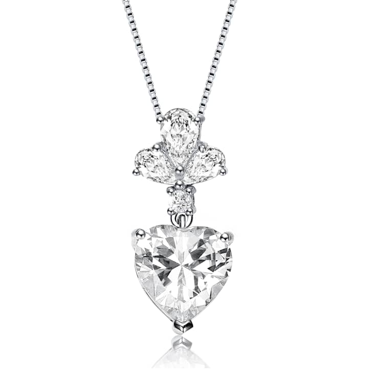 CZ Heart Pendant Necklace In Sterling Silver 16 Inch