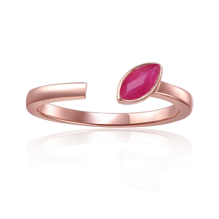 Ruby 14K Rose Gold Over Sterling Silver Marquise Solitaire Open Design
Ring, 0.25ct