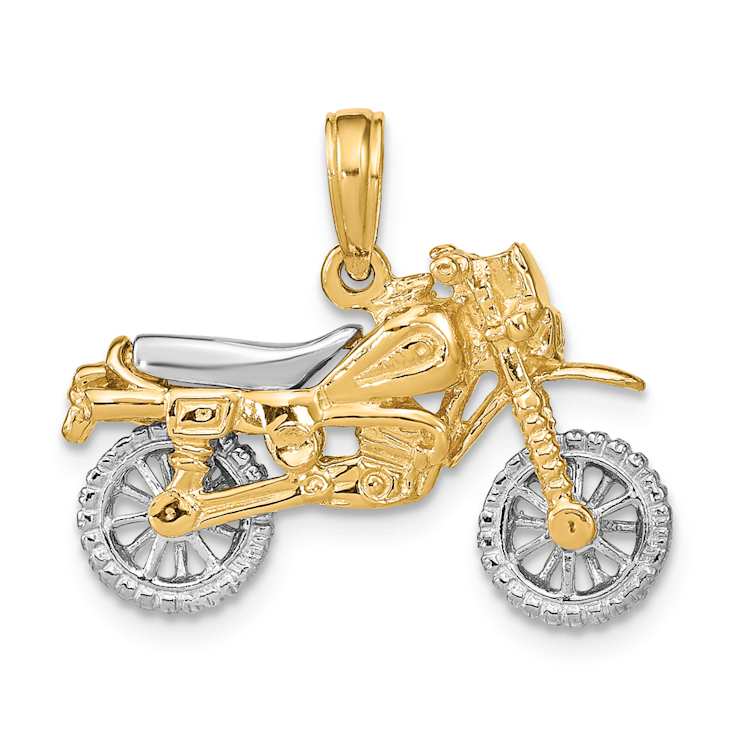 14K Two-tone Gold 3D Textured Moveable Dirt Bike Motorcycle Charm