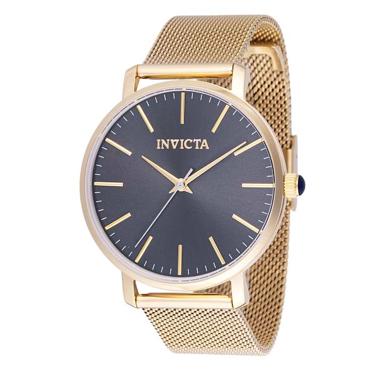 Invicta Angel 38mm Charcoal Dial Yellow Stainless Steel Mesh Band Quartz Watch