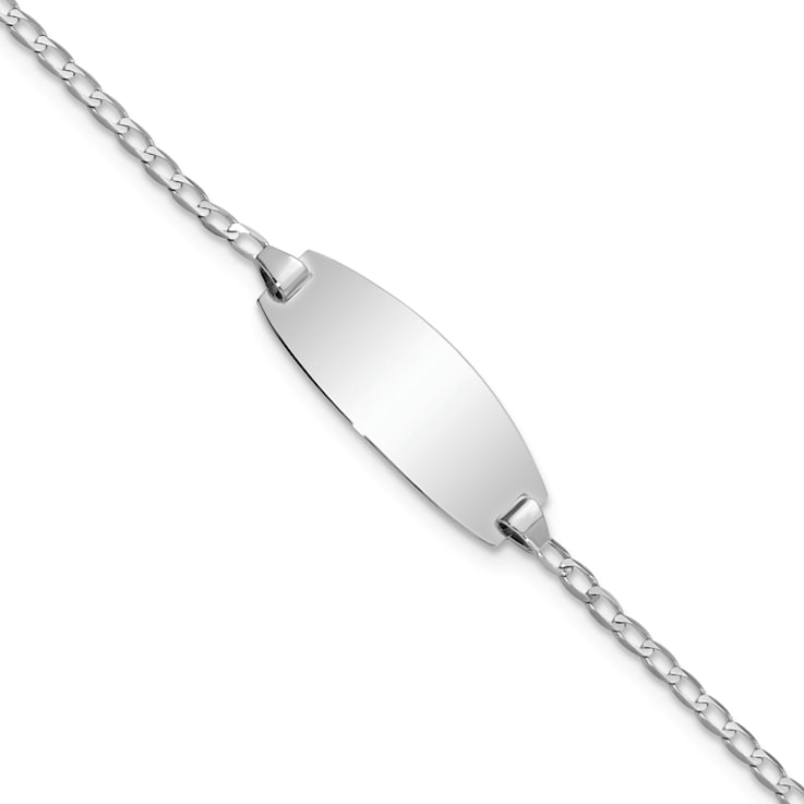 Rhodium Over 14k White Gold Children's Oval Curb Link ID Bracelet