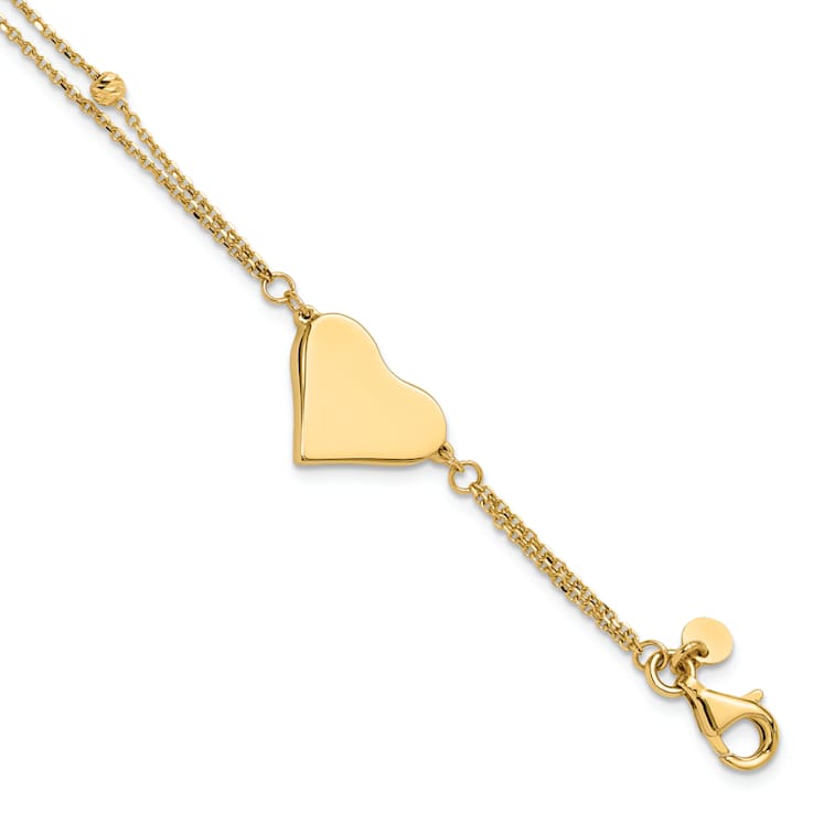14K Yellow Gold Polished and Diamond-cut Heart Beaded 2-Strand Bracelet