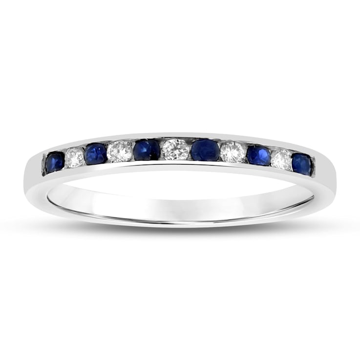 Sapphire and Diamond 14k White Gold Band Ring 0.27ctw