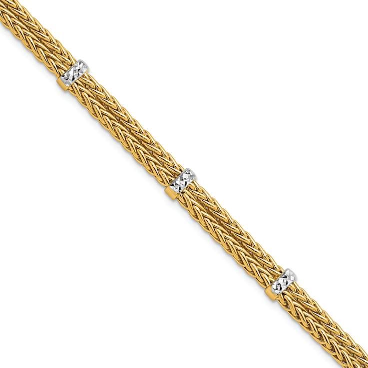 14k Two-tone Gold 5.9mm Polished Double Wheat Link Bracelet