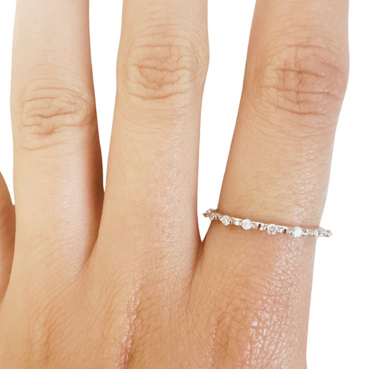 Rhodium Over Sterling Silver Lab Grown Diamond Stackable Half Eternity
Band Ring VS G-H