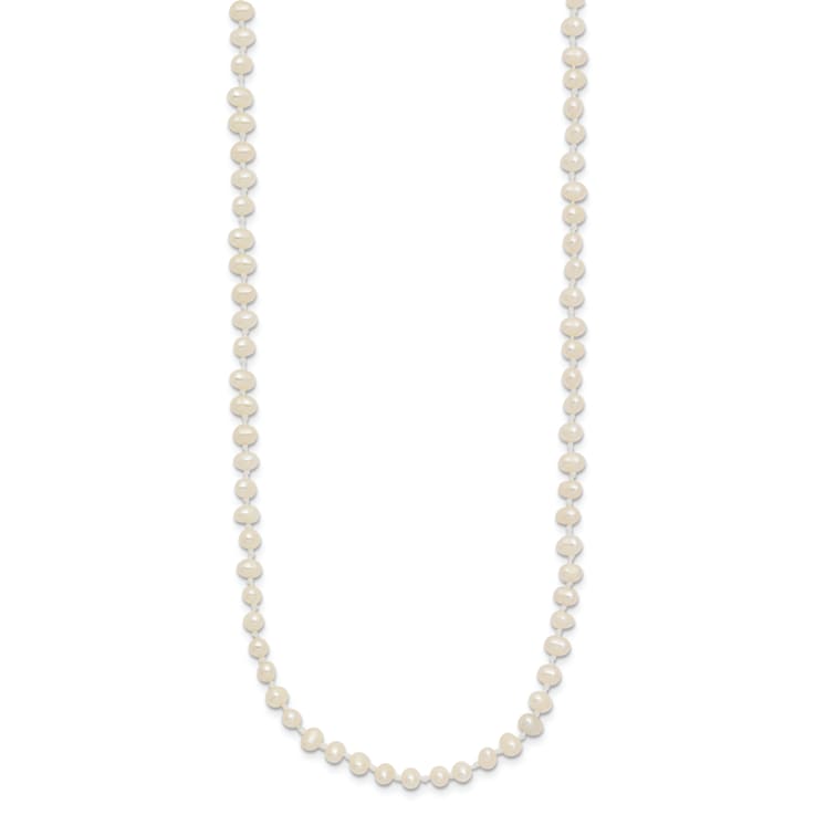 14k Yellow Gold 3-4mm White Near Round Freshwater Cultured Pearl 16 Inch Necklace