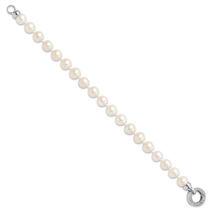Rhodium Over Sterling Silver 9-10mm White Freshwater Cultured Pearl
Cubic Zirconia Fancy Bracelet
