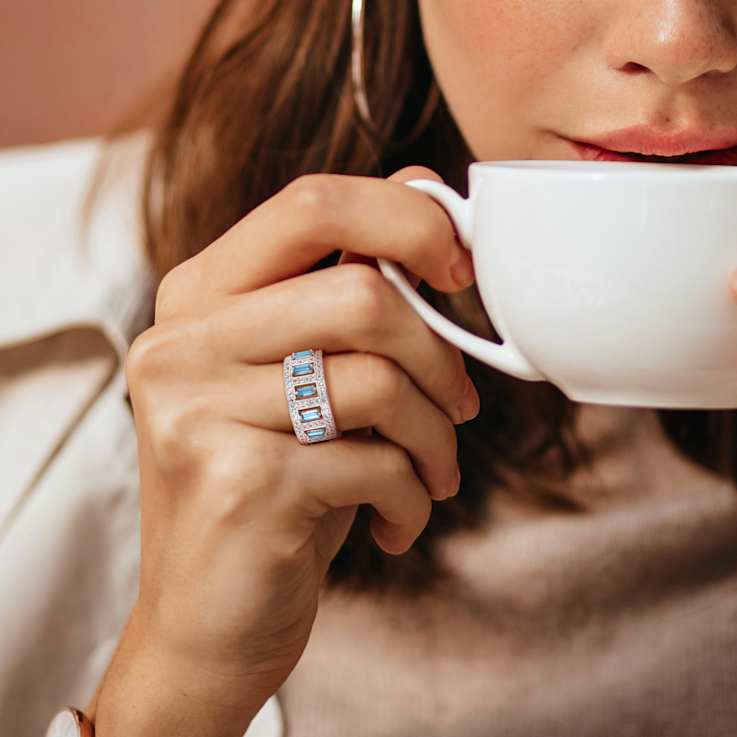 6.20ctw London Blue and White Topaz Eternity Ring in Sterling Silver