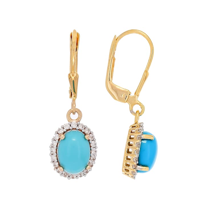 Turquoise And White Zircon Halo Dangle Earrings In 18K Gold Over
Sterling Silver 0.29ctw