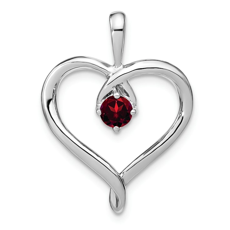 Rhodium Over 14k White Gold Garnet Heart Pendant