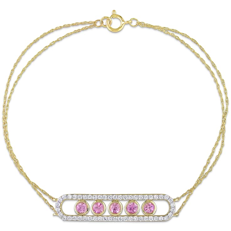 Pink Sapphire & Diamond 10K Yellow Gold Bracelet 1.07ctw